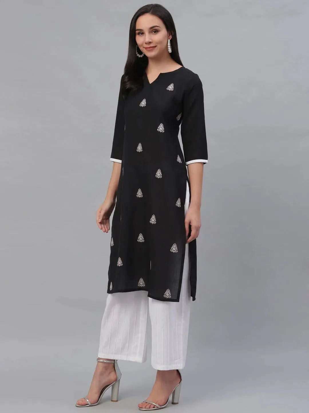 Libas Black Embroidered Rayon Kurta