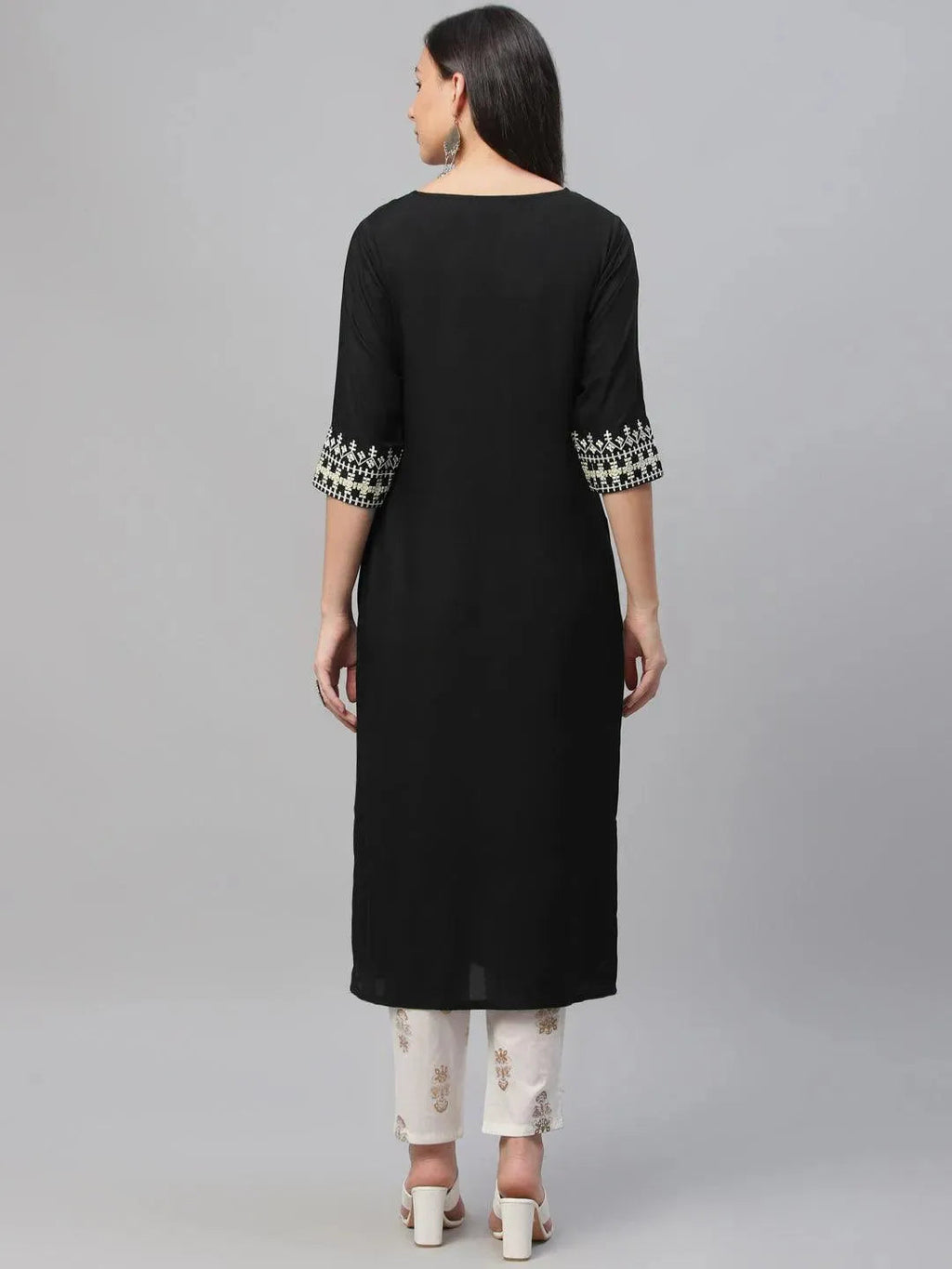 Libas Black Embroidered Rayon Kurta