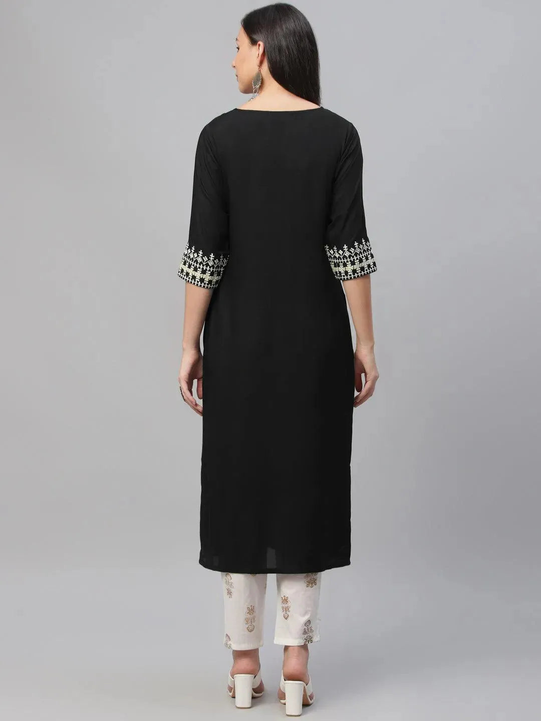 Libas Black Embroidered Rayon Kurta