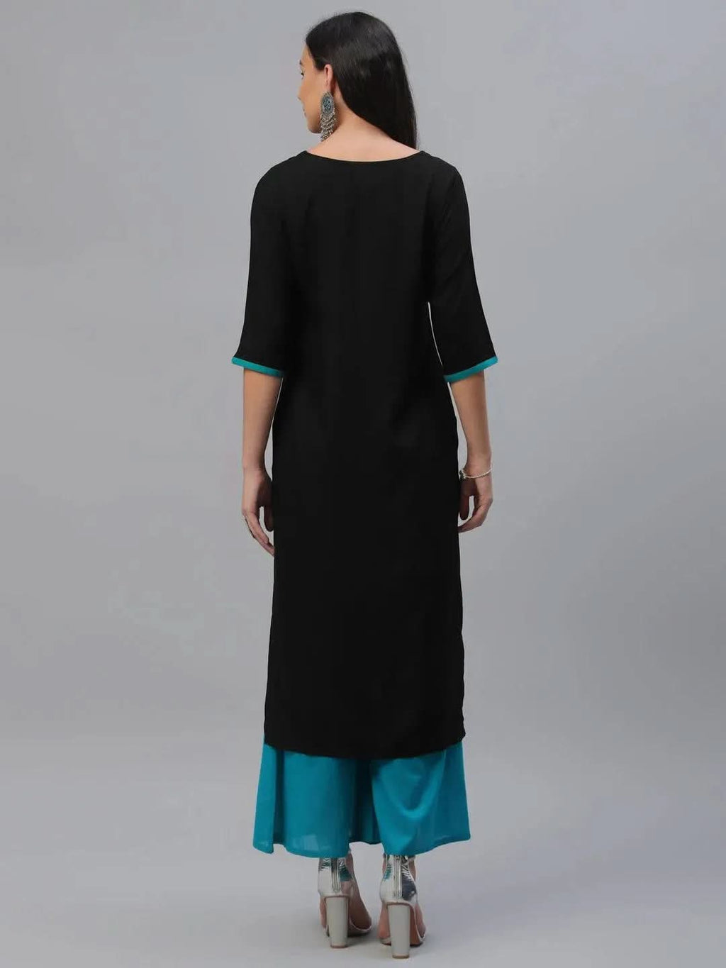 Libas Black Embroidered Rayon Kurta