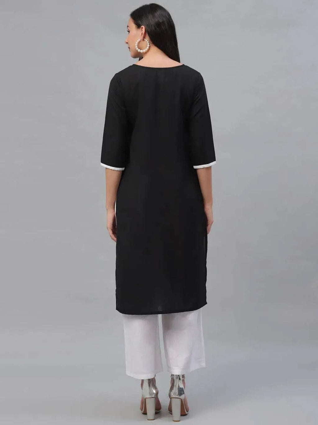Libas Black Embroidered Rayon Kurta