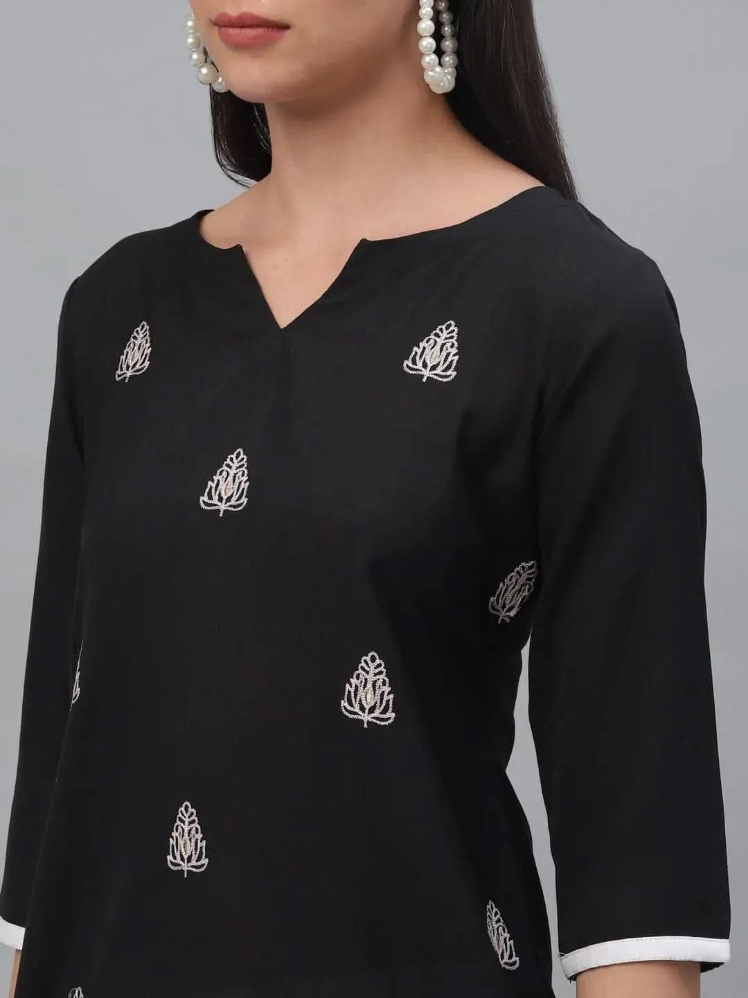 Libas Black Embroidered Rayon Kurta