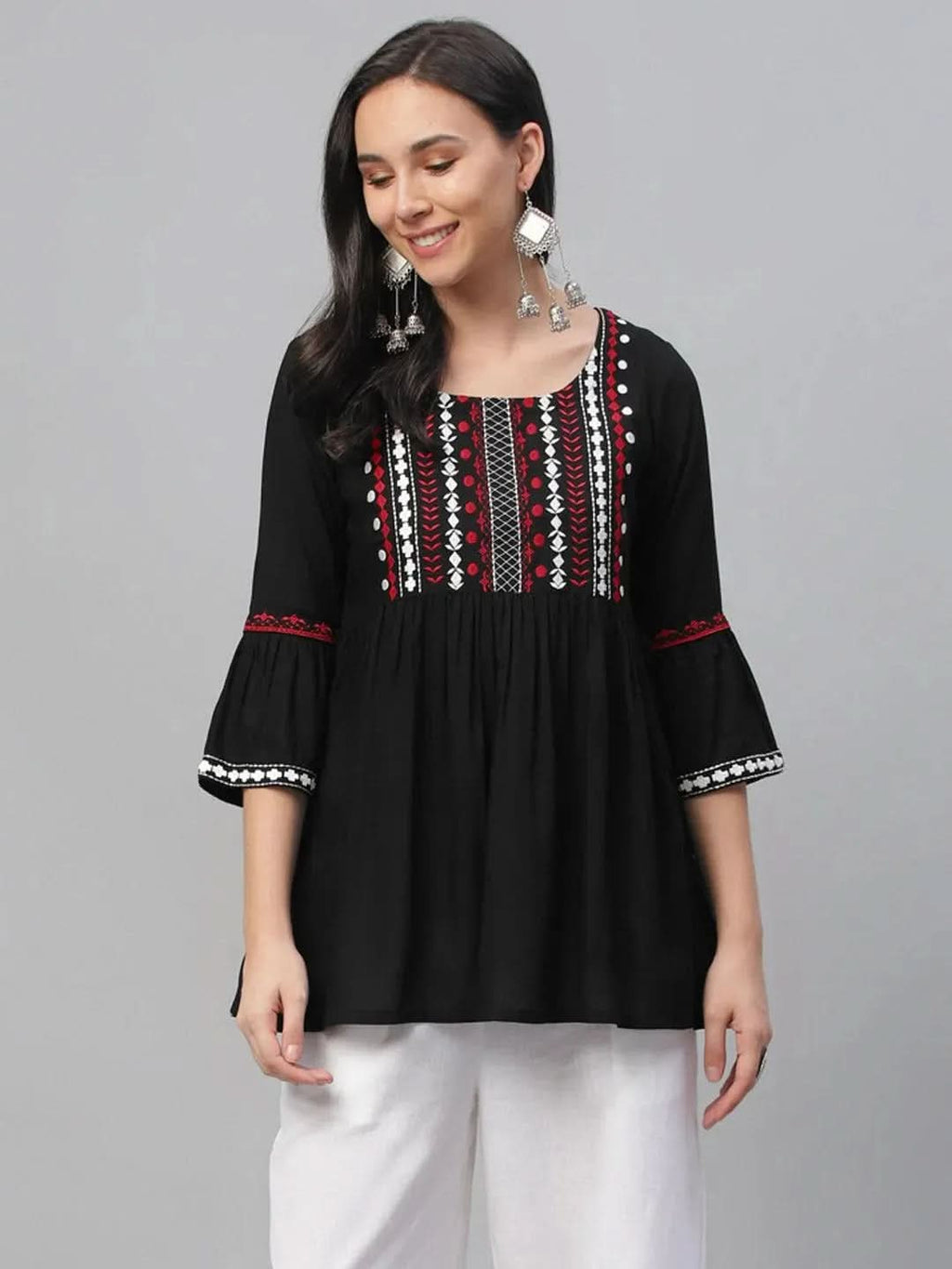 Libas Black Embroidered Rayon Kurti
