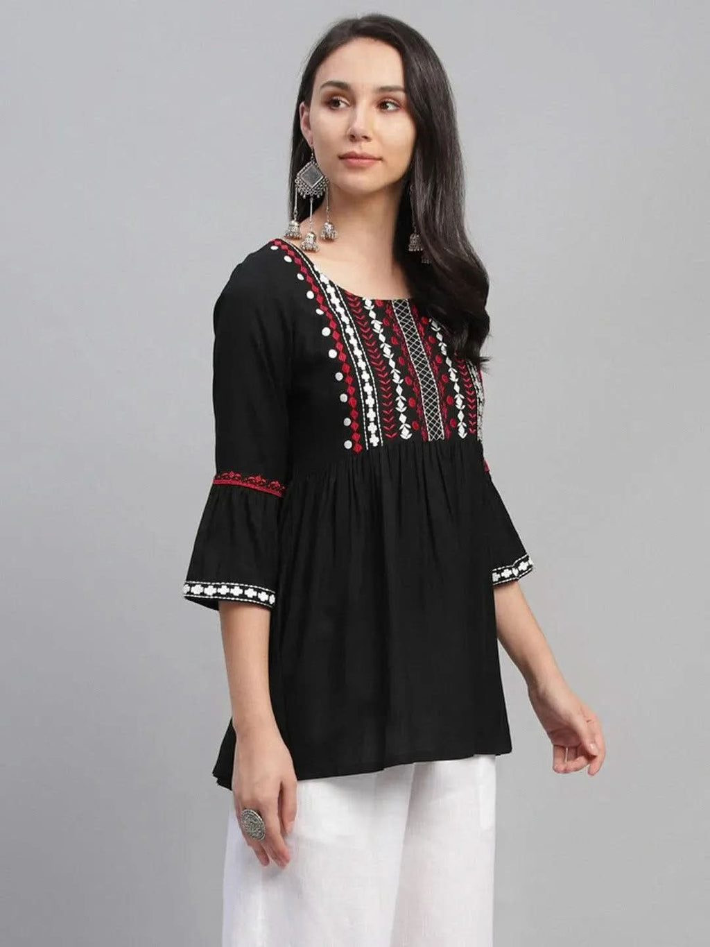Libas Black Embroidered Rayon Kurti