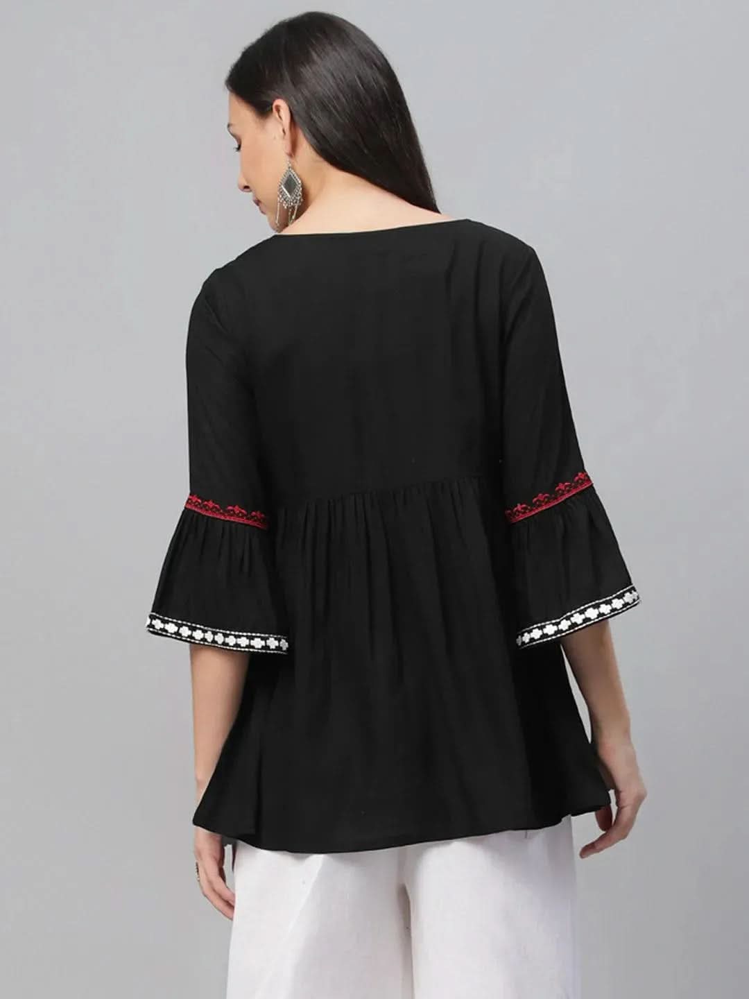 Libas Black Embroidered Rayon Kurti