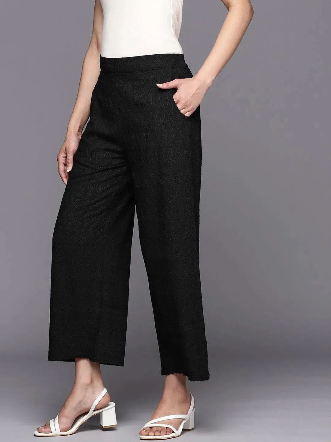 Libas Black Embroidered Rayon Palazzos