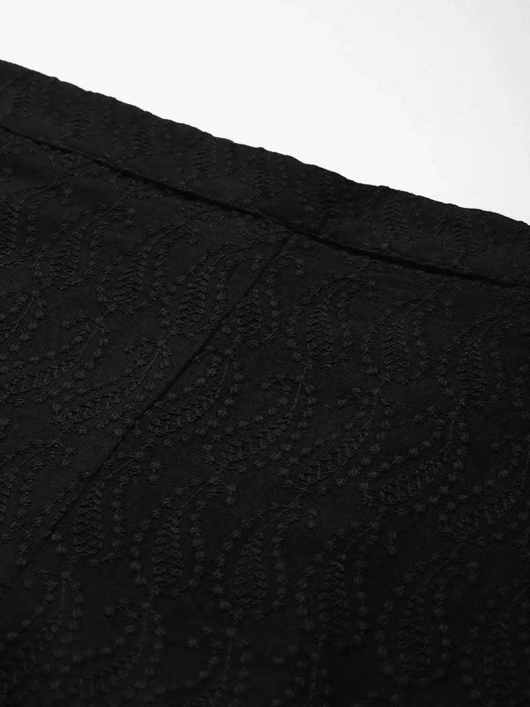 Libas Black Embroidered Rayon Palazzos