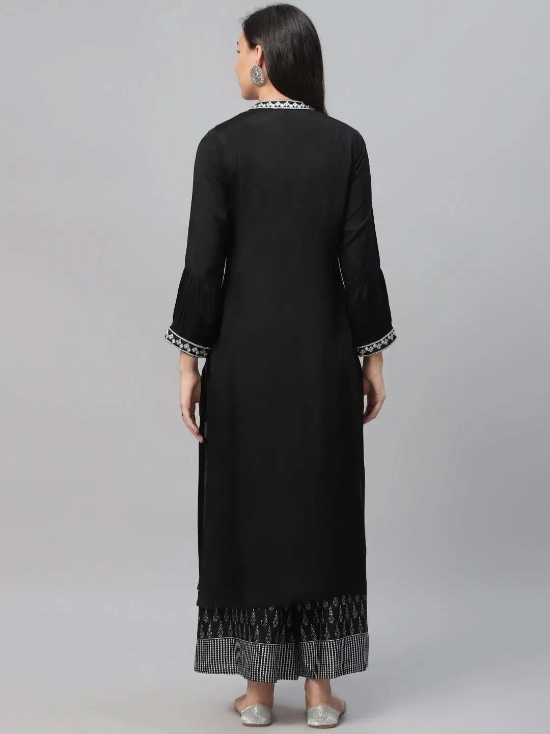 Libas Black Embroidered Shantoon Kurta