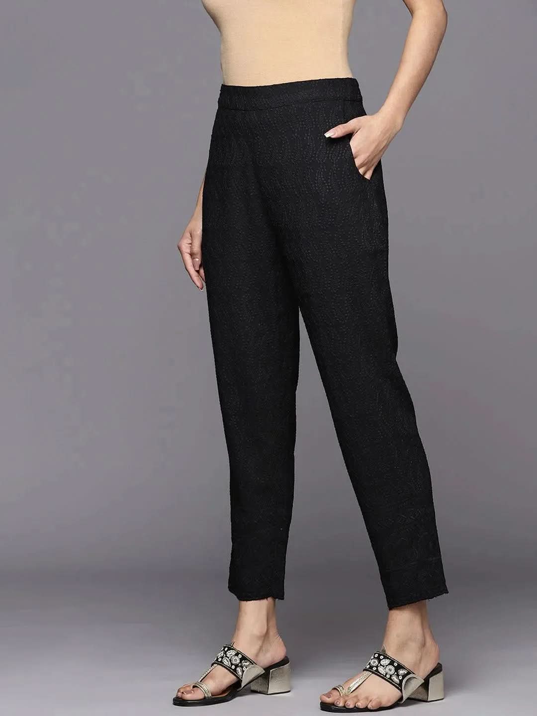 Libas Black Embroidered Viscose Rayon Trousers