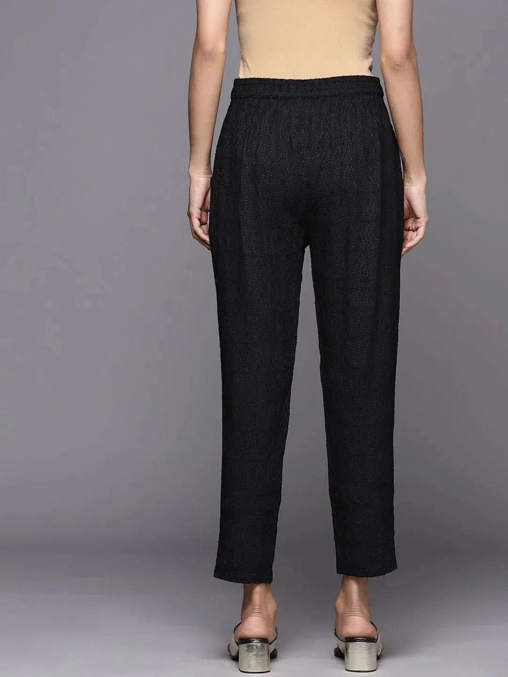 Libas Black Embroidered Viscose Rayon Trousers