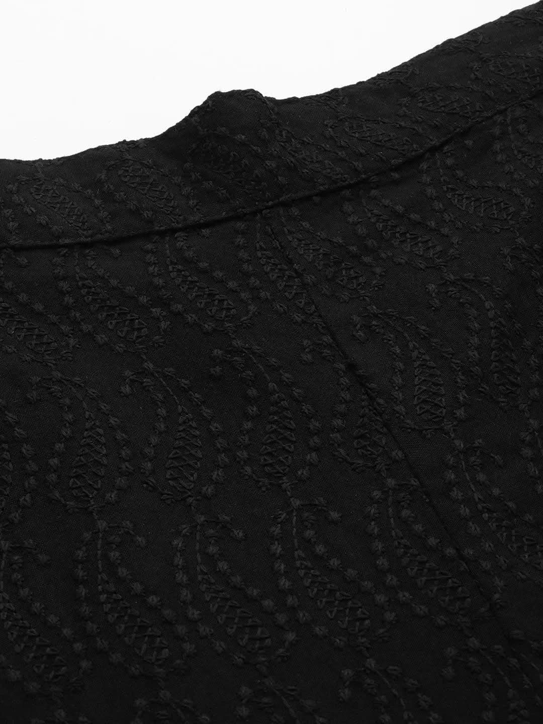 Libas Black Embroidered Viscose Rayon Trousers