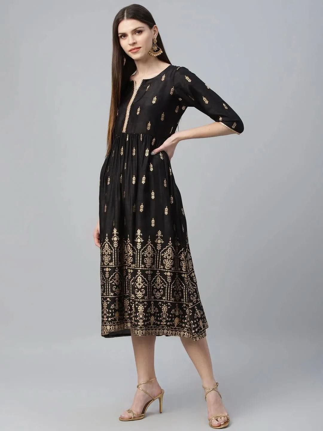 Libas Black Printed Polyester Dress