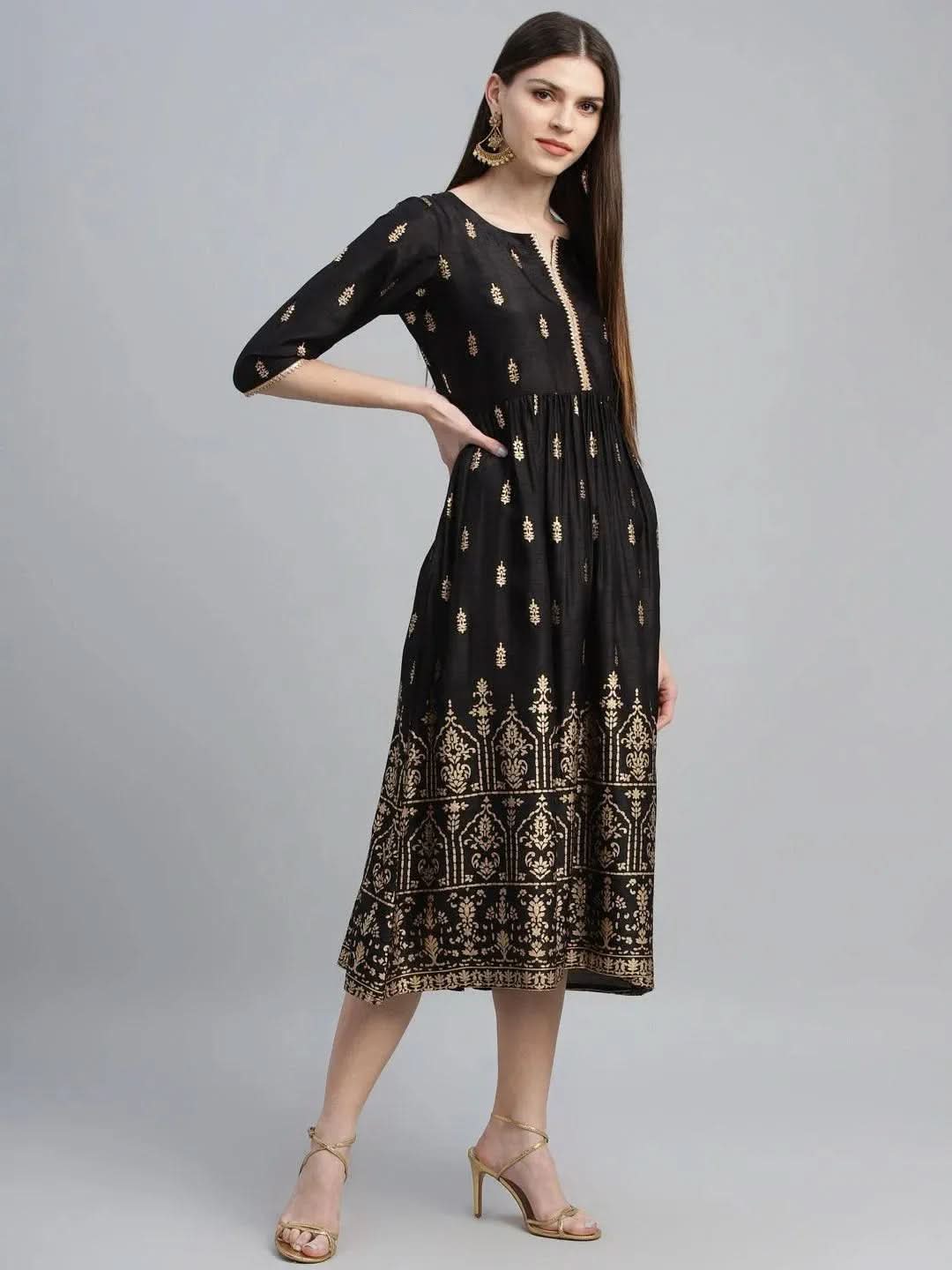 Libas Black Printed Polyester Dress