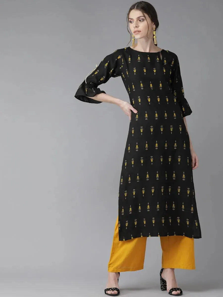 Libas Black Printed Rayon Kurta