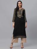 Libas Black Printed Rayon Kurta