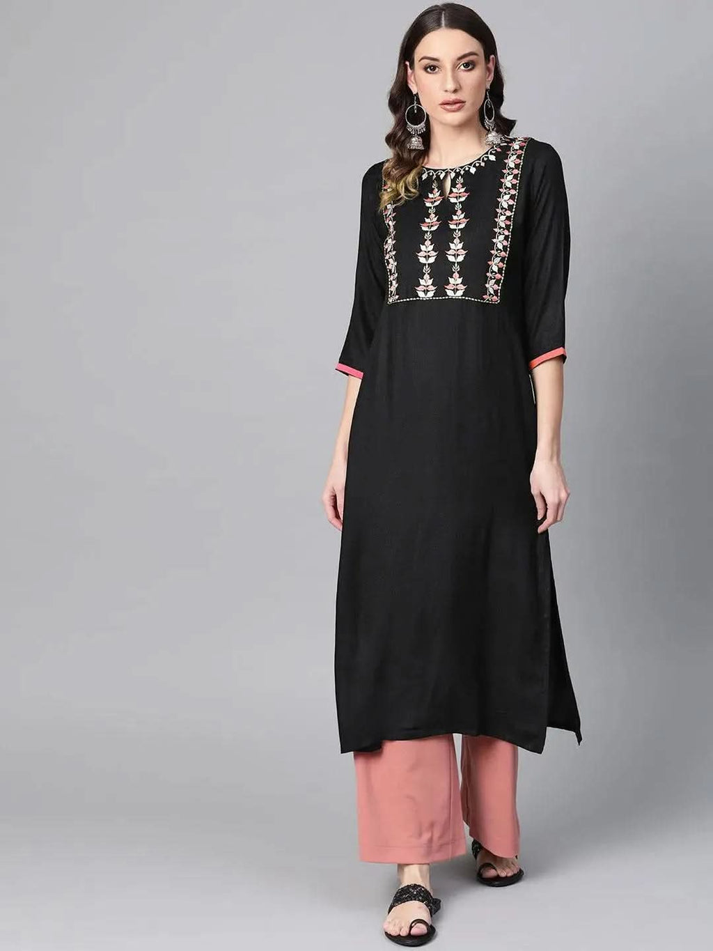 Libas Black Printed Rayon Kurta