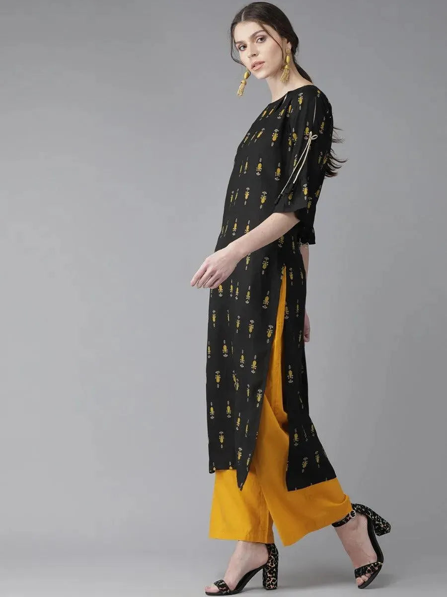 Libas Black Printed Rayon Kurta