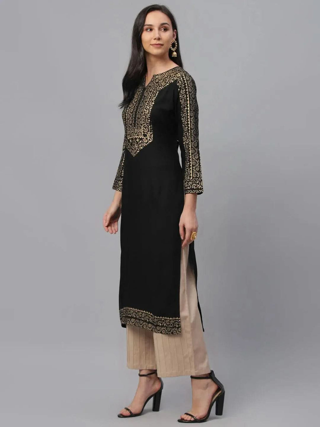 Libas Black Printed Rayon Kurta