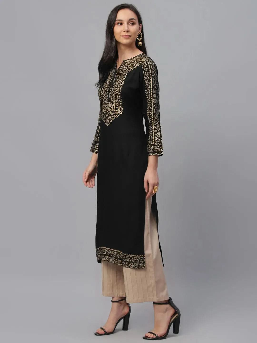 Libas Black Printed Rayon Kurta