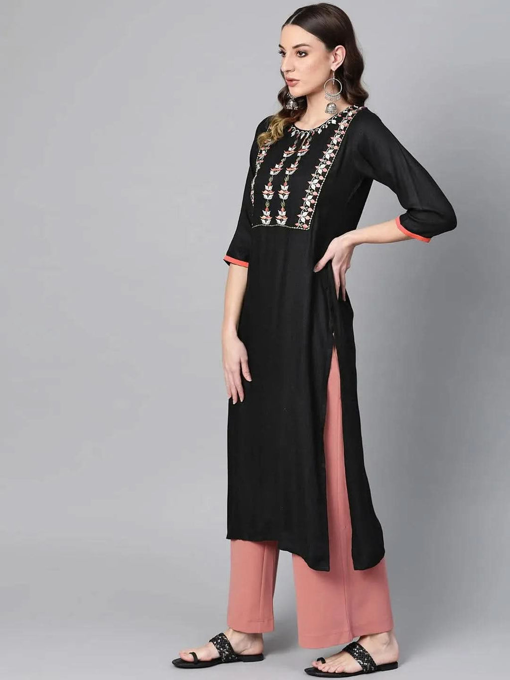 Libas Black Printed Rayon Kurta