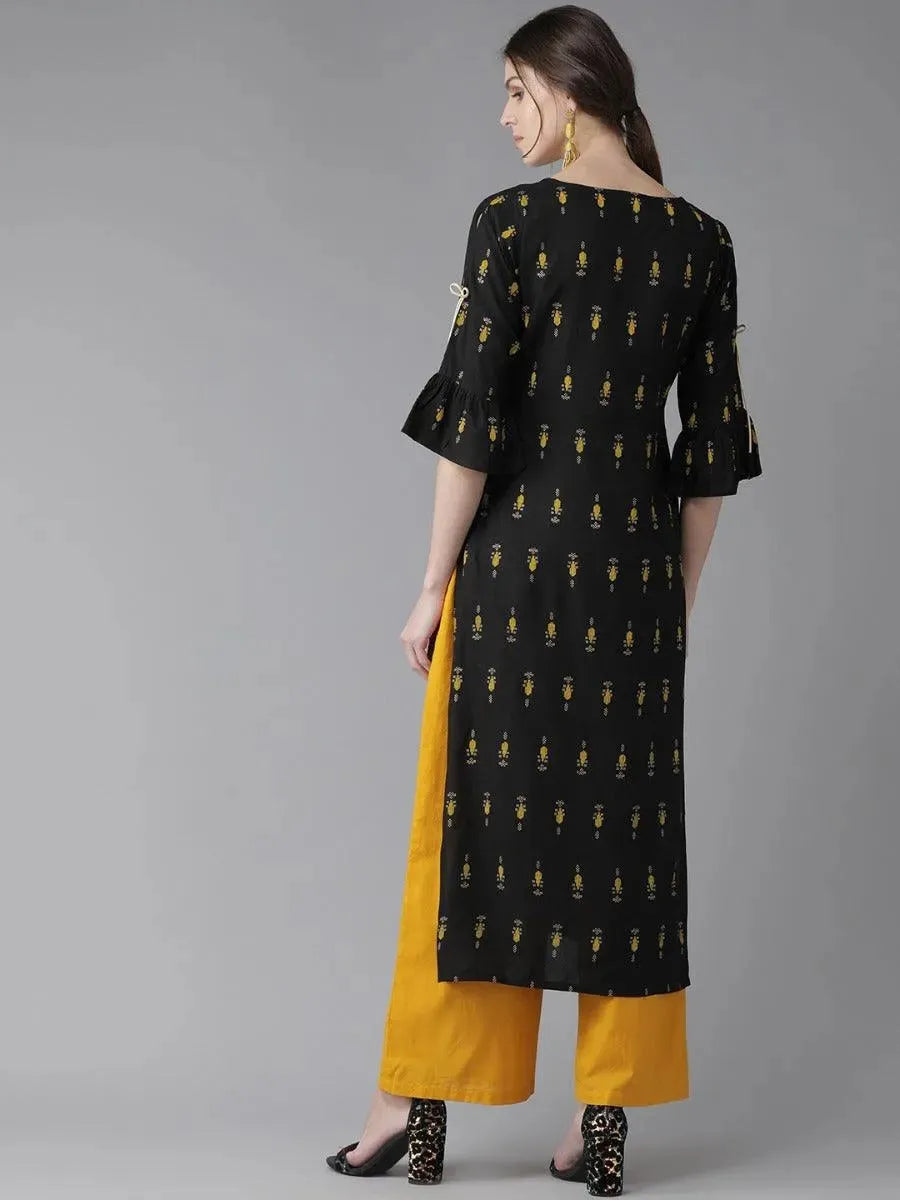 Libas Black Printed Rayon Kurta