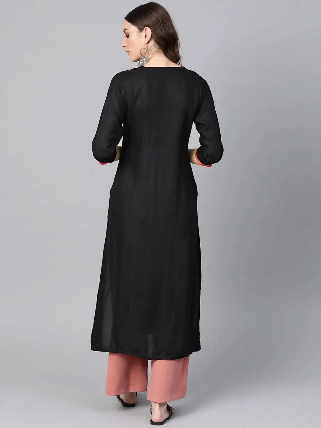 Libas Black Printed Rayon Kurta
