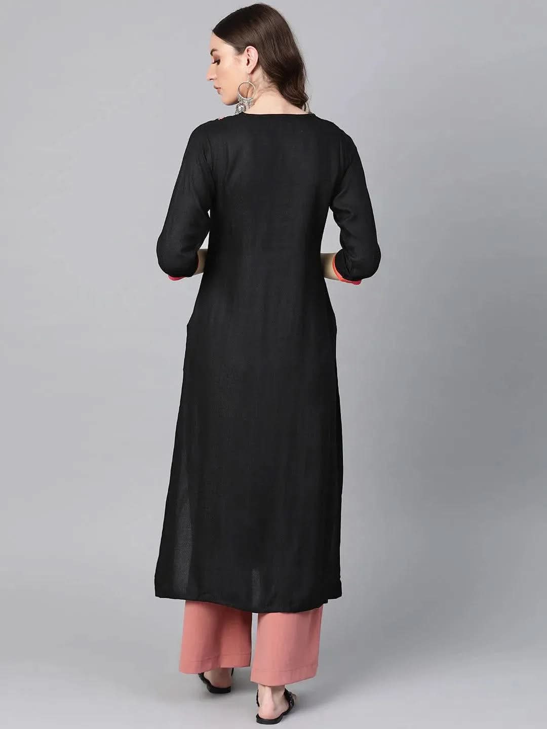 Libas Black Printed Rayon Kurta