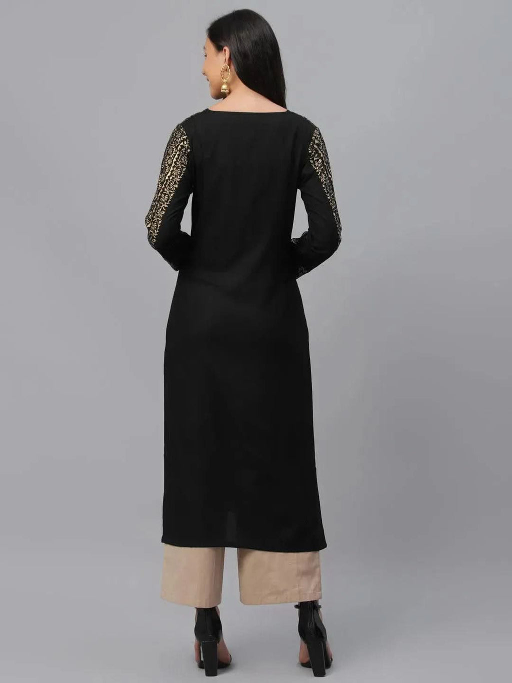 Libas Black Printed Rayon Kurta
