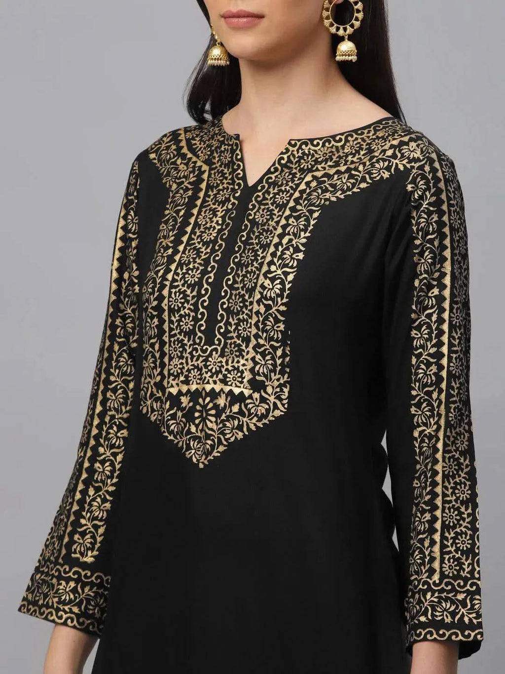 Libas Black Printed Rayon Kurta