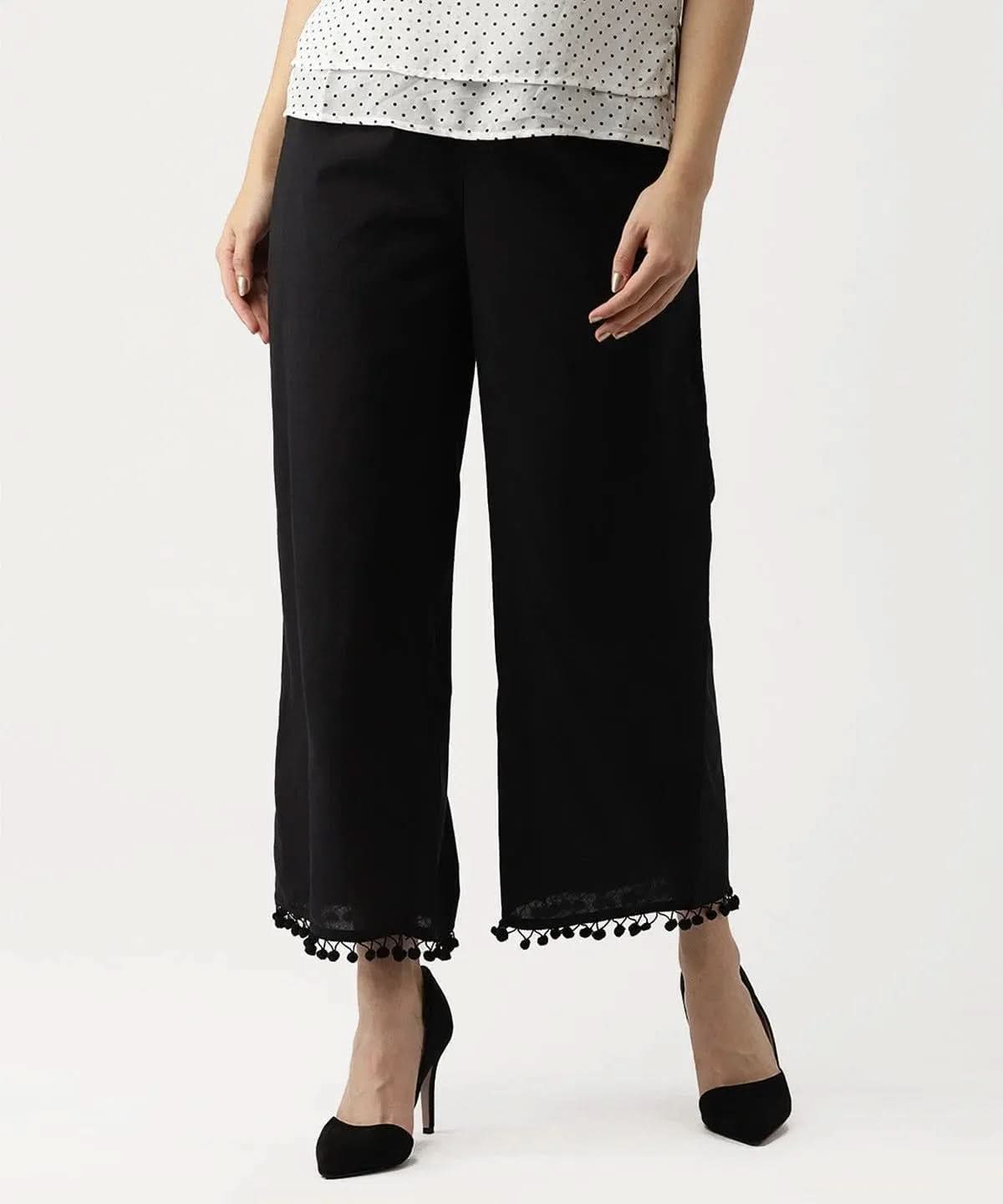 Libas Black Solid Cotton Palazzos