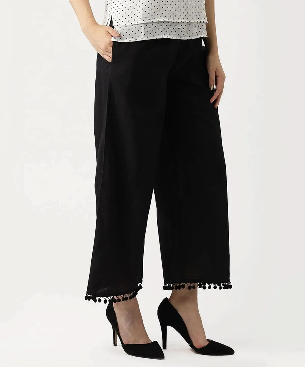 Libas Black Solid Cotton Palazzos