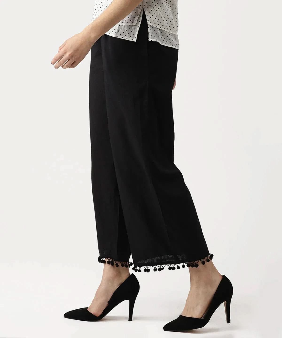 Libas Black Solid Cotton Palazzos