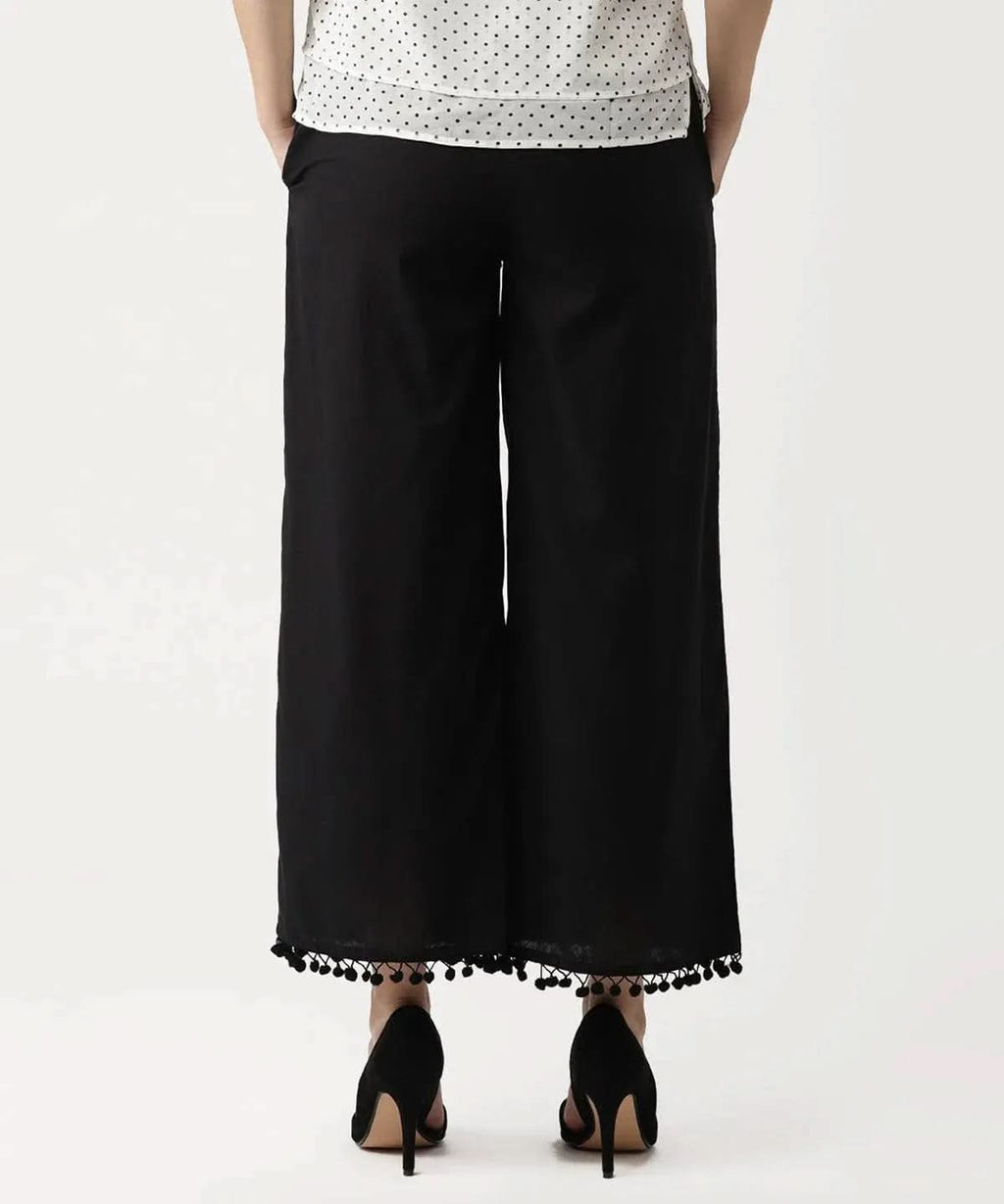 Libas Black Solid Cotton Palazzos