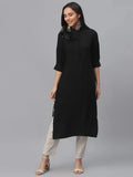 Libas Black Solid Rayon Kurta