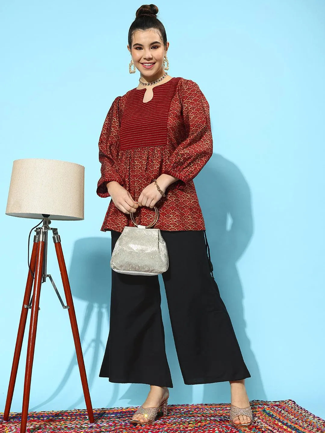 Libas Black Solid Silk Palazzos