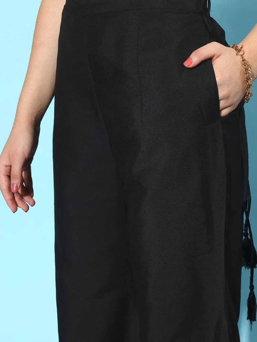 Libas Black Solid Silk Palazzos