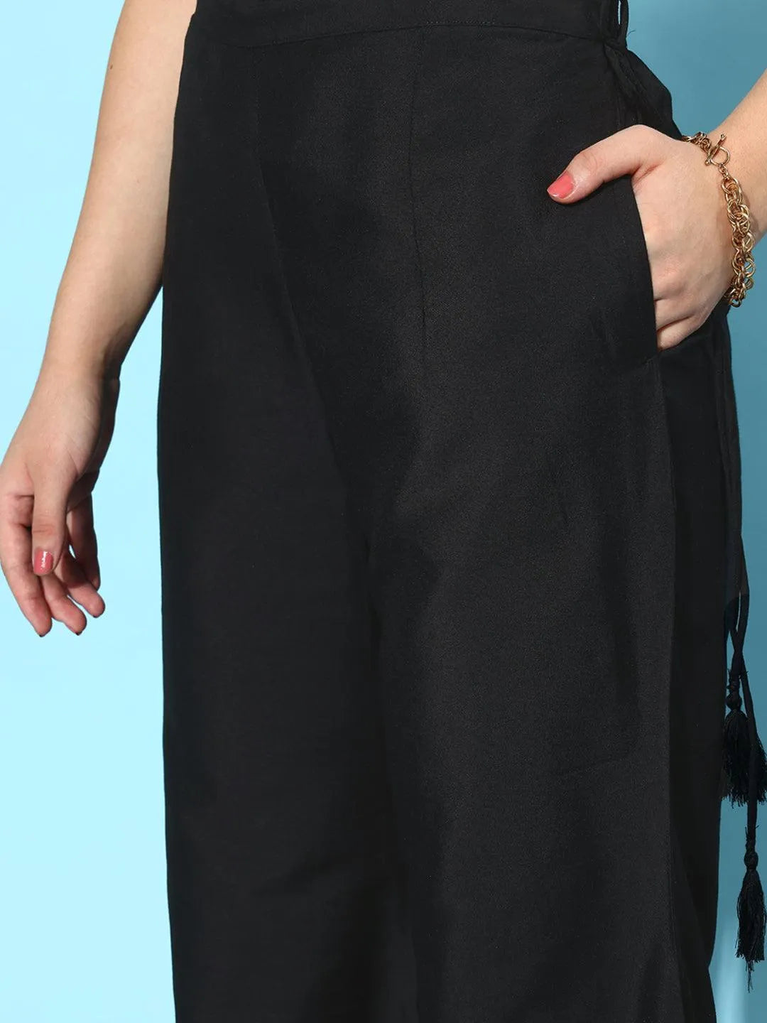 Libas Black Solid Silk Palazzos