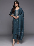 Gerua Blue Embroidered Silk Blend Straight Suit With Dupatta