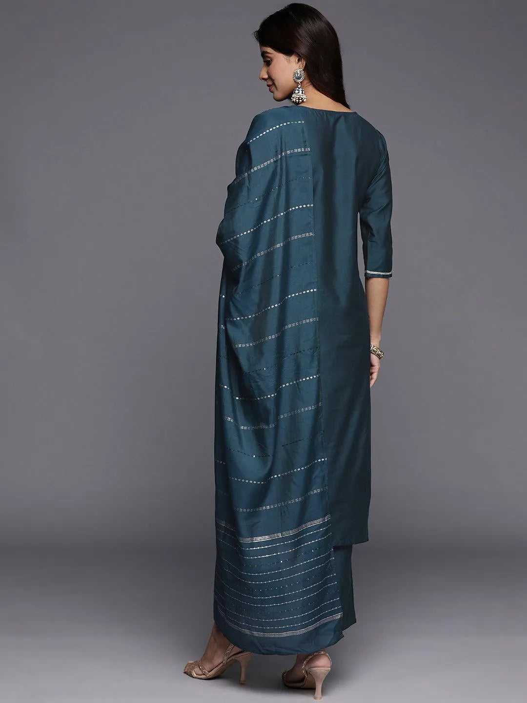Gerua Blue Embroidered Silk Blend Straight Suit With Dupatta