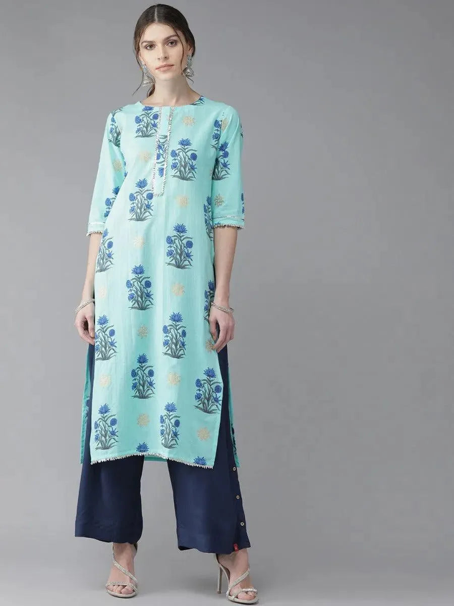 Libas Blue Printed Cotton Kurta