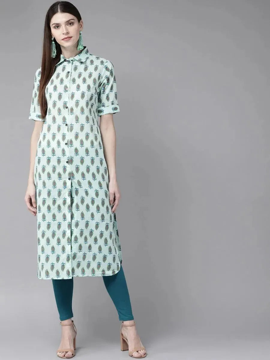 Libas Blue Printed Cotton Kurta