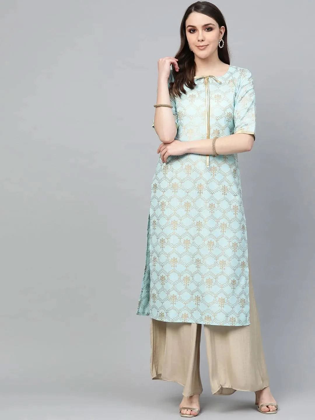 Libas Blue Printed Cotton Kurta
