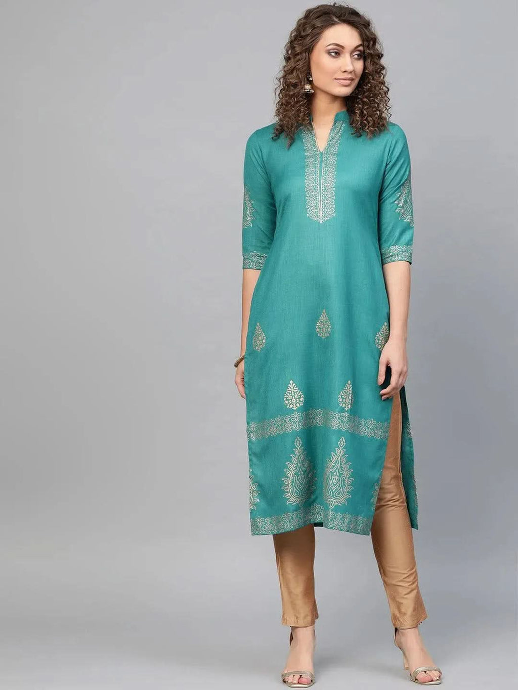 Libas Blue Printed Cotton Kurta