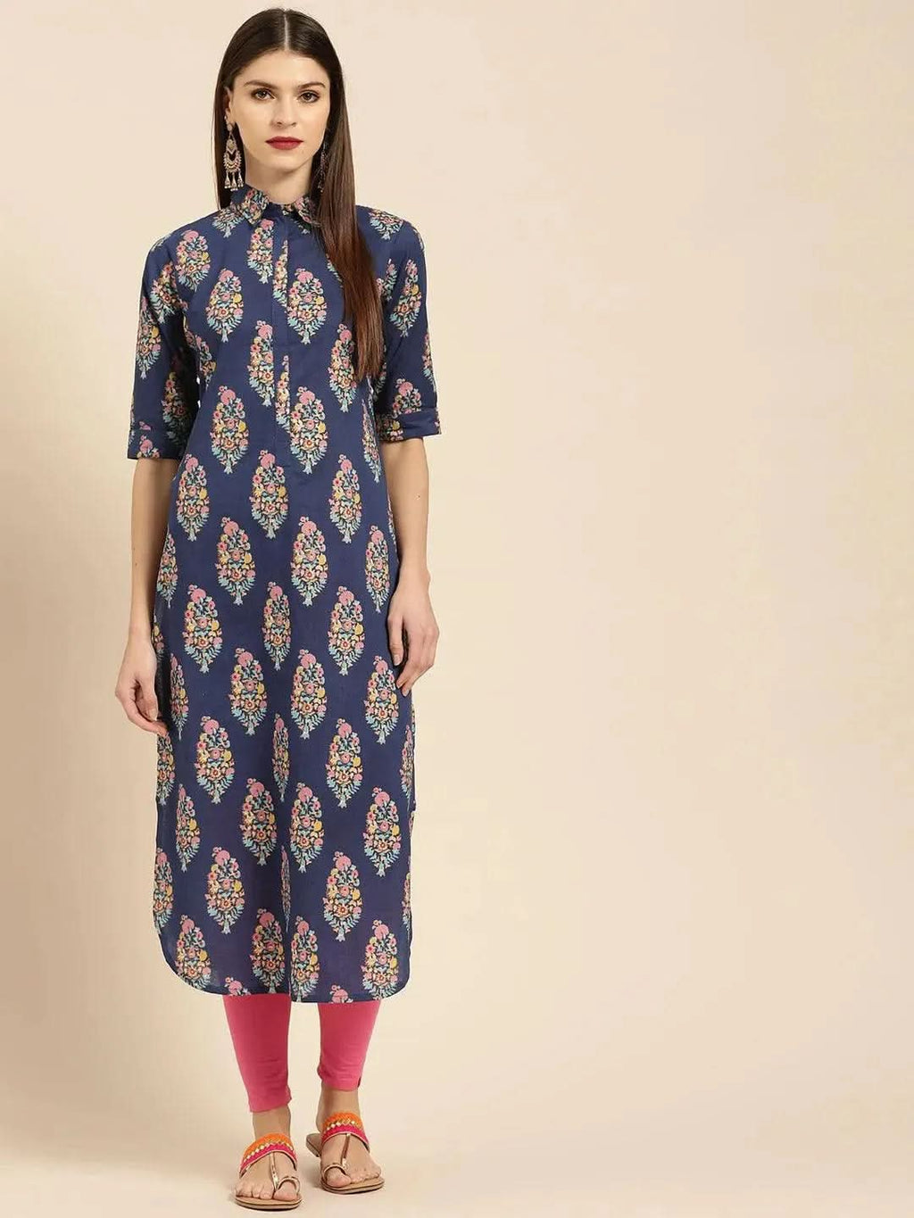 Libas Blue Printed Cotton Kurta