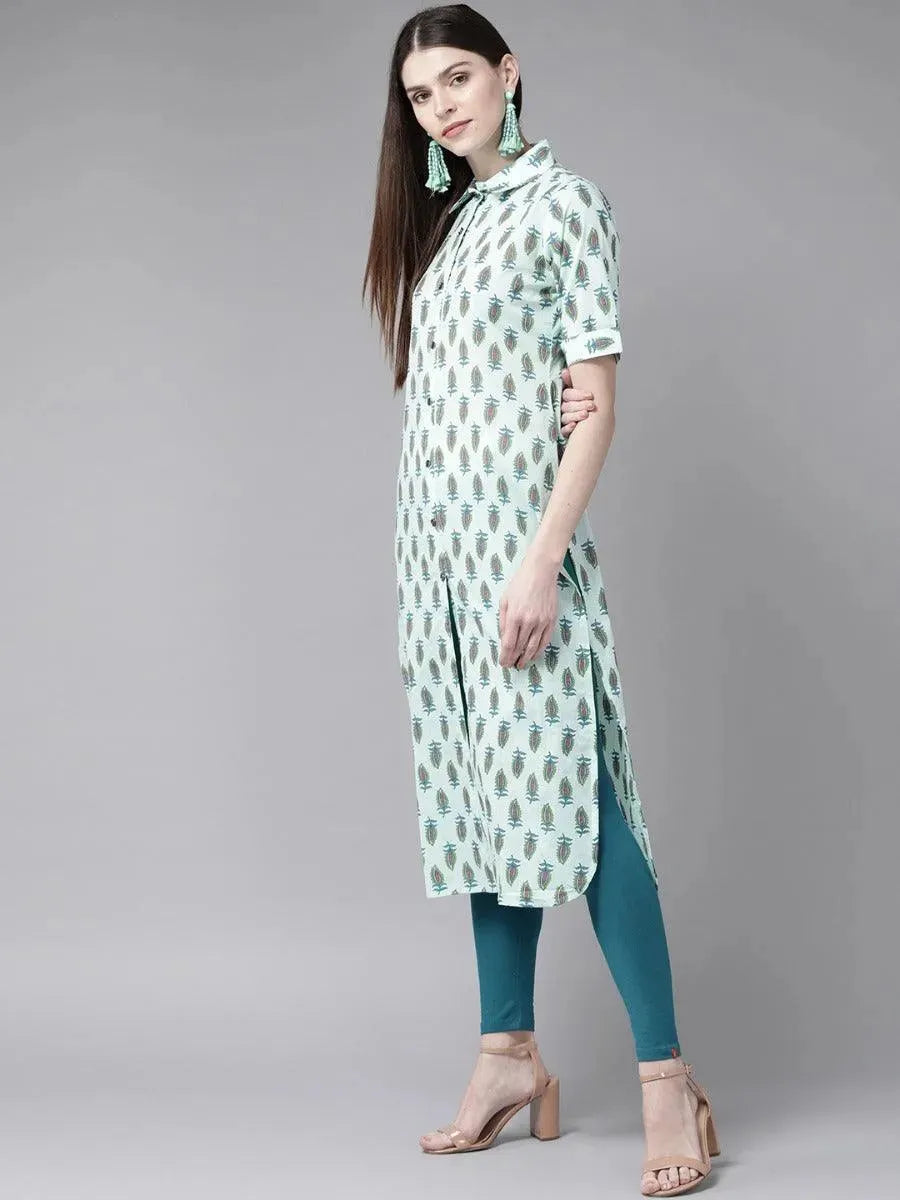 Libas Blue Printed Cotton Kurta
