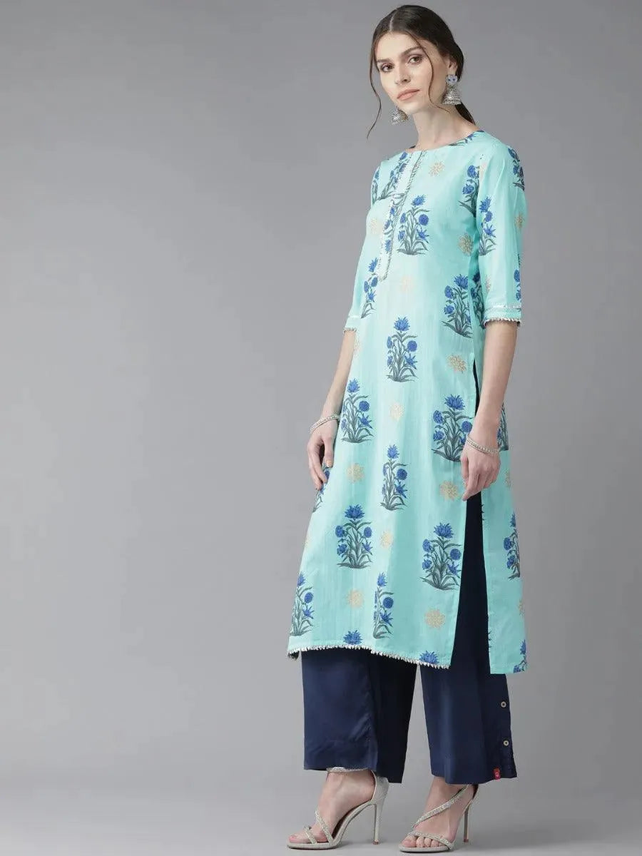 Libas Blue Printed Cotton Kurta