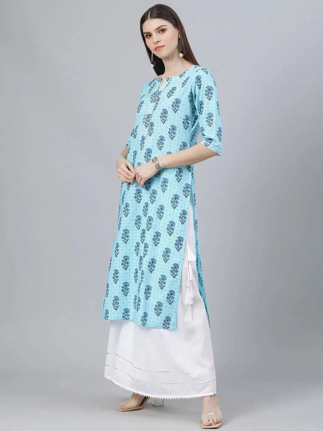 Libas Blue Printed Cotton Kurta