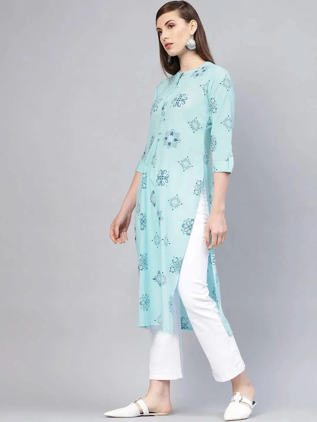 Libas Blue Printed Cotton Kurta