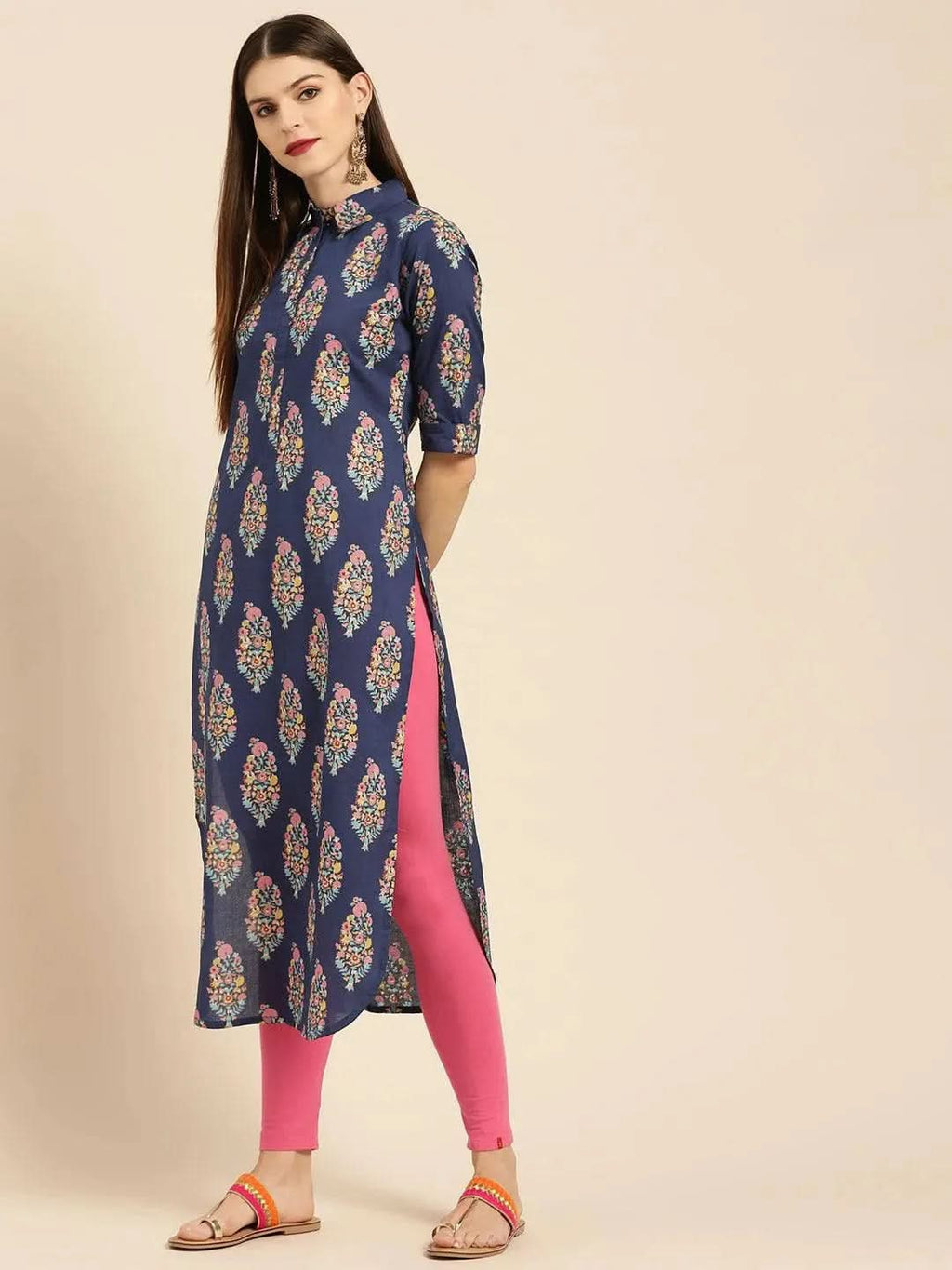 Libas Blue Printed Cotton Kurta