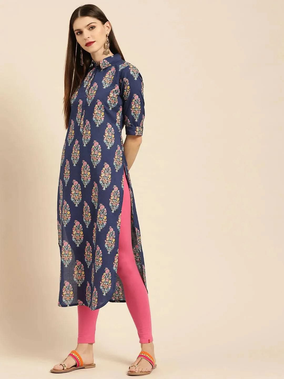 Libas Blue Printed Cotton Kurta
